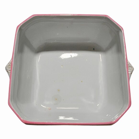 Vintage Pink & White Casserole / Veggie Dish with Lid & Spoon - Picture 7 of 8